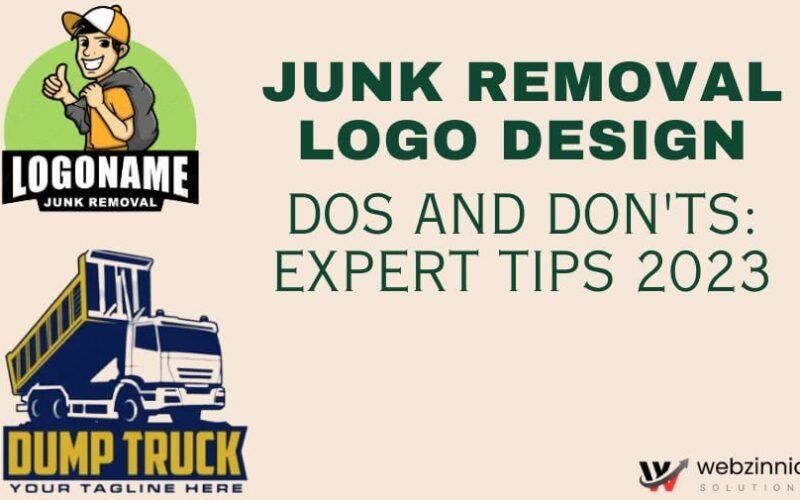 Junk removal logo design dos and don'ts: expert tips banner with a cartoon mascot logo and a dump truck logo
