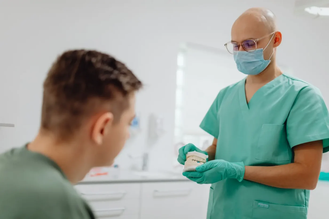 Dentist showing a dental model to a patient Dental SEO: dentist showing a dental model to a patient